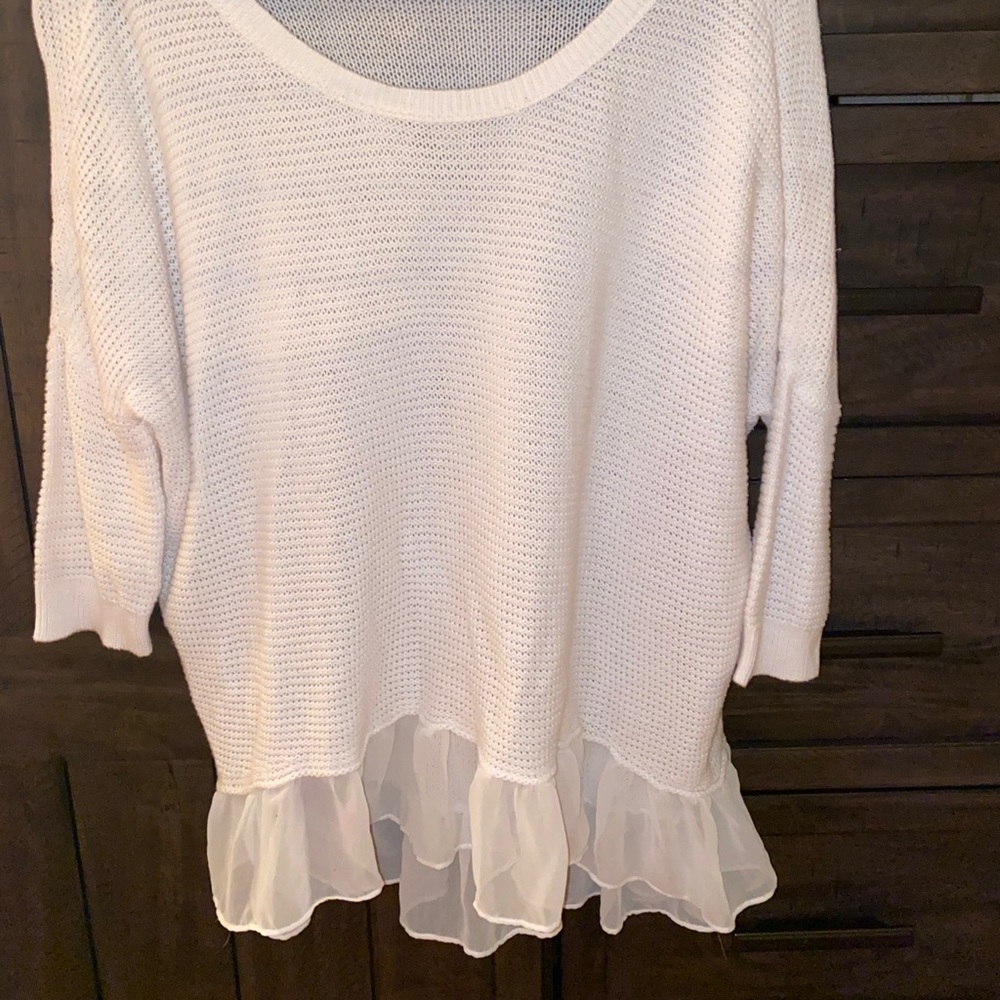 White Sweater with Sheer Ruffles